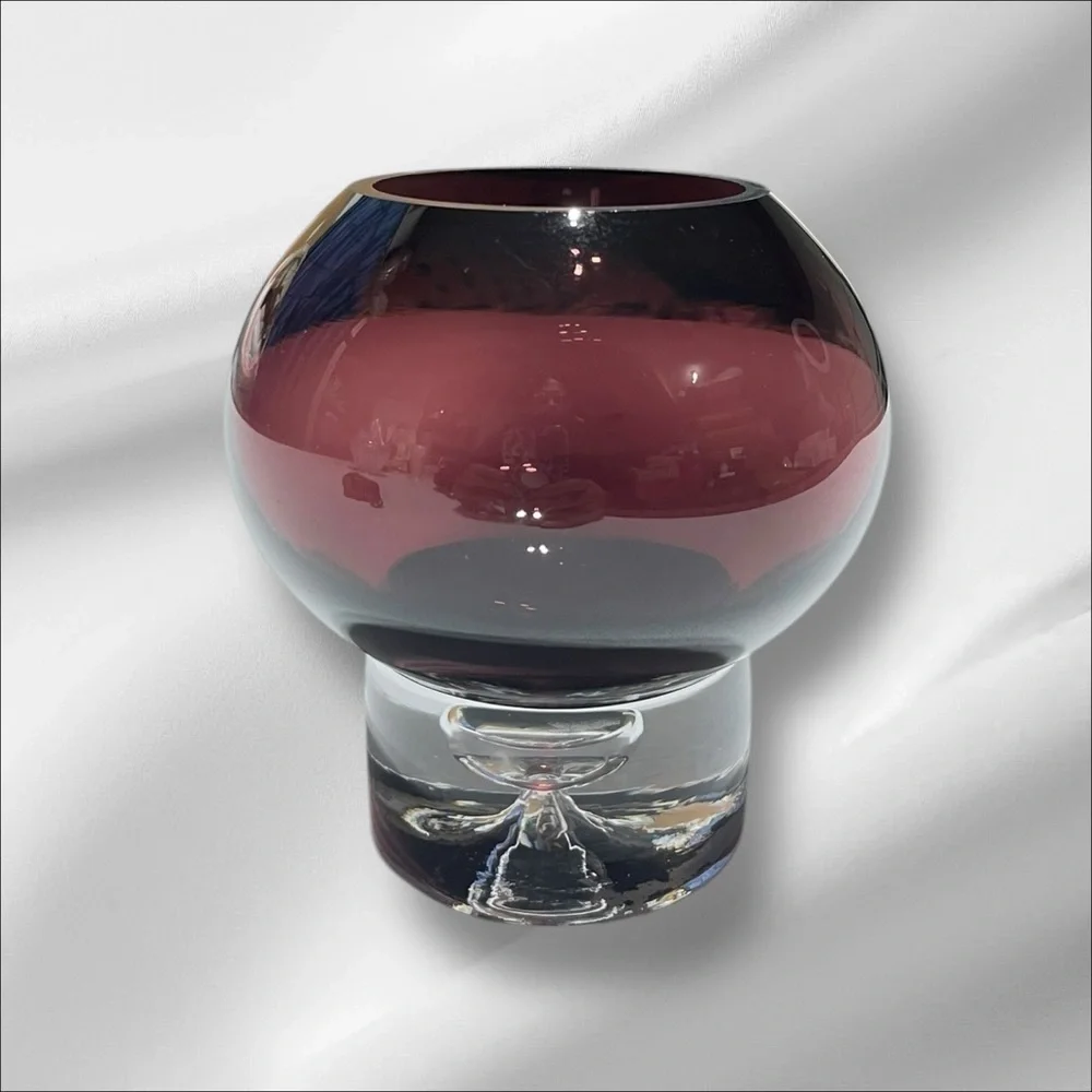 Vintage Amethyst Pilgrim Glass Bud Vase Captured Bubble Clear Art Glass 4.75